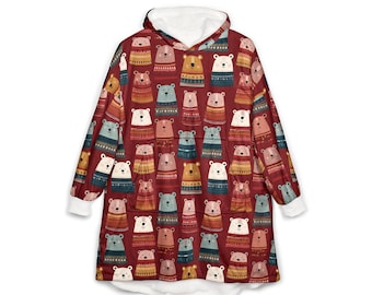 Manta con capucha unisex, manta extragrande y usable, talla única, capa con capucha cómoda para sóftbol al aire libre, estampado de oso escandinavo