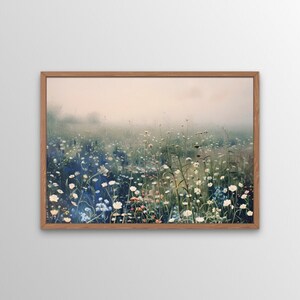 Misty Flowers Wall Art, Digital Print, Elegant Printable Wall Art, Farmhouse Décor, Vintage Style Floral Landscape