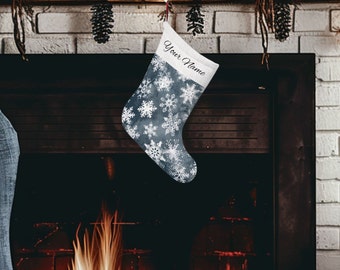 Personalized Snowflake Christmas Stocking with Your Name, 11" x 17" Fleece, Cozy Decorations for Christmas