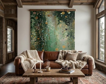 Gustav Klimt Inspired Indoor Wall Tapestries, Floral Forest Botanical Nature Large Wall Tapestry, Woodsy Wall Decor