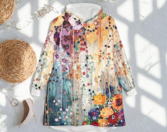 Unisex Hooded Blanket, Oversized Wearable Hoodie Blanket, One Size Fits All, Outdoor Softball Snuggly Hoodie Cloak, Klimt Inspired Design