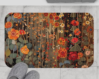 Tapis de bain, tapis de salle de bain mignon unique inspiré de Gustav Klimt, tapis de bain de douche vert coloré, jolis accessoires de salle de bain