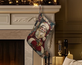 Weihnachtsmann-Strumpf, 11 "x 17" Fleece, festlicher Weihnachtsmann-Strumpf im Scrapbook-Stil, Weihnachtsgeschenke, Geschenk für Mutter, Feiertagsdekoration