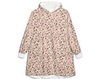 Unisex Hooded Blanket, Oversized Wearable Hoodie Blanket, One Size Fits All, Outdoor Softball Snuggly Hoodie Cloak, Floral Botanical