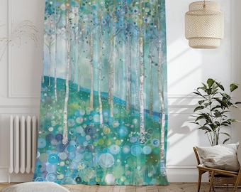 Blackout Window Curtain (1 Panel), 50" x 84" Rod Pocket Gustav Klimt Inspired Home Décor, Botanical Woodland Floral Cafe Curtains, Drapes