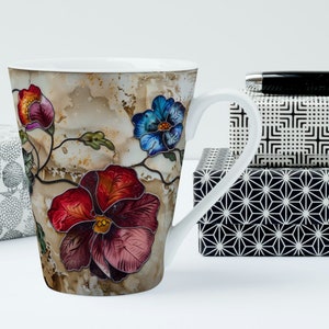 Stained Glass Style Latte Mug, 12 OZ, Floral Coffee Cup, Gift for Garden Lovers, Artistic Coffee Mug, Mom Gift, Birthday Gift for Her