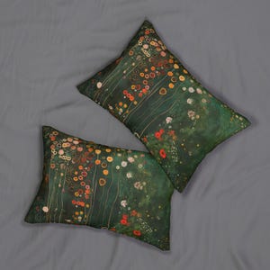 Cojín lumbar de poliéster hilado, 51 x 35,5 cm (20" x 14"), inspirado en Klimt, cojín bohemio botánico verde con relleno, cojín decorativo de naturaleza, n.° 143 imagen 5