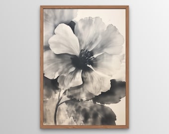 Vintage Flower Wall Art, Digital Print, Elegant Printable Wall Art, Farmhouse Décor, Black and White Floral Art