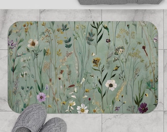 Bath Mat, Gustav Klimt Inspired Unique Cute Bathroom Rug Mat, Colorful Green Shower Bathmat, Pretty Bathroom Accessories