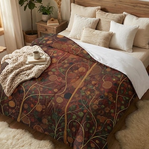 Gustav Klimt Inspired Bedspread,  Lightweight Botanical Summer Bed Topper, Twin Full Queen King Coverlet, Bed Cover, Bedding, Blanket