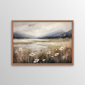 Mountain Meadow Wall Art, Digital Print, Elegant Printable Wall Art, Farmhouse Décor, Floral Painting