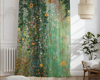Blackout Window Curtains (1 Panel), 4" Rod Pocket, Gustav Klimt Inspired Home Décor, Botanical Green Woodland Floral Cottagecore Drapes 933A