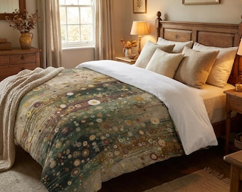 Gustav Klimt Inspired Bedspread,  Botanical Summer Lightweight Bed Topper, Twin Full Queen King Coverlet, Bed Cover, Bedding, Blanket