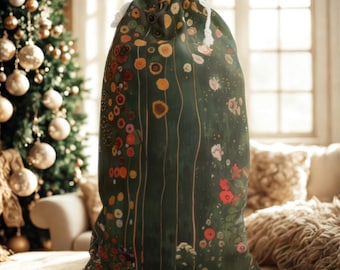 Santa Sack, Gustav Klimt Inspired Large Drawstring Christmas Gift Bag, 21.7" x 33.5", White Elephant Gifts for Adults, Christmas Sack