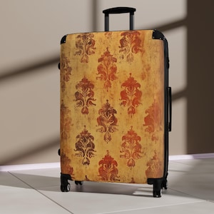 Gold Moroccan Suitcase, Bright and Colorful Designer Luggage for Airport, Rolling Weekender Travel Bag Gift for Flight Attendant