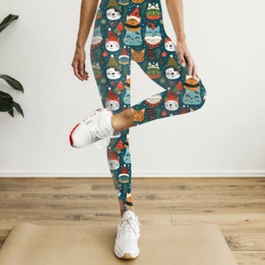 Cat Leggings, High Waisted Yoga Leggings (AOP), Christmas Tights, White Elephant Gift, Christmas Patterned Leggings, Fun Gift for Her