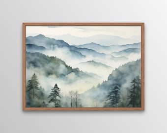 Misty Mountain Wall Art, Digital Print, Elegant Printable Wall Art, Farmhouse Décor, Calming Wall Art