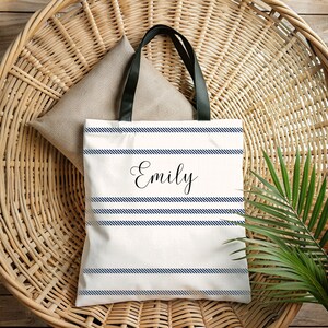 Sac fourre-tout rayé (AOP), personnalisé avec votre nom, prénom personnalisé, cartable, cadeau pour elle, sac de voyage, fourre-tout pour maman, sac bible
