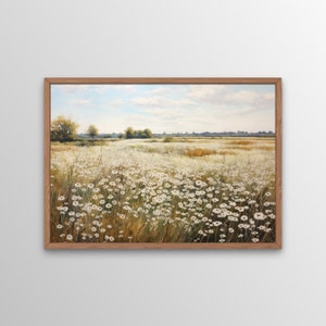 Spring Meadow Wall Art, Digital Print, Elegant Printable Wall Art, Farmhouse Décor, Vintage Style Floral Landscape