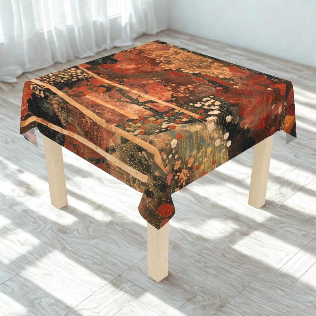 Tablecloth, Gustav Klimt Inspired Square Floral Boho Custom Table