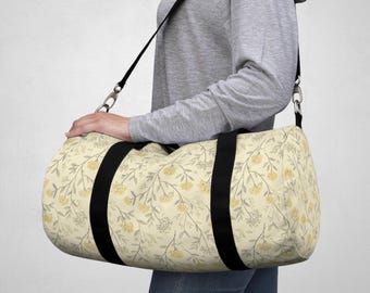 Bolsa de lona, color amarillo pálido, estilo shabby chic, con estampado floral, ideal para bailar, gimnasio, ballet, deporte o playa, bolsa de viaje.