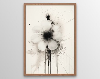 Chic Floral Line Art Digital Print, Abstract Flower Wall Décor, Farmhouse Printable, Elegant Black & White Botanical, Printable Home Décor