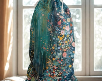 Santa Sack, Gustav Klimt Inspired Large Drawstring Christmas Gift Bag, 21.7" x 33.5", White Elephant Gifts for Adults, Artsy Christmas Sack