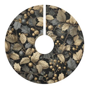 Kerstboomrok, zwart en goud bos bos natuur vakantiedecor, grote bloemen botanische boomrok, kerstmis in juli, 44&quot; dia