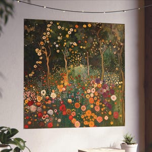 Impressionistic Fine Art Poster, Flower Garden Art Inspired by Gustav Klimt, Dopamine Décor, Large Wall Art, Best Selling  Home Office Décor