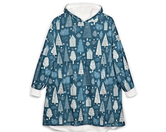 Unisex Hooded Blanket, Oversized Wearable Hoodie Blanket, One Size Fits All, Outdoor Softball Snuggly Hoodie Cloak, Scandinavian Christmas