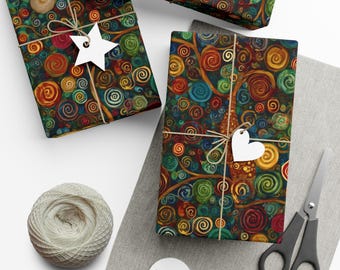 Gift Wrap Papers, Gustav Klimt Inspired Unique Christmas Wrapping Paper Rolls, Matte or Satin Finish, Durable Scratch and Water Resistant