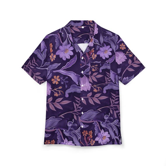 Unisex Hawaiian Button-down Shirt (AOP), Lavender Floral Button up