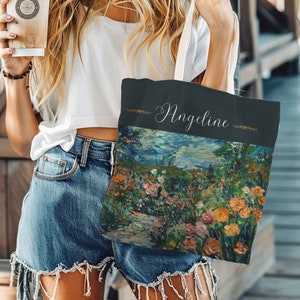 Sac fourre-tout personnalisé avec votre nom, jardin coloré, cadeau prénom personnalisé, cartable, cadeau pour elle, sac de voyage, fourre-tout pour maman, sac à bandoulière