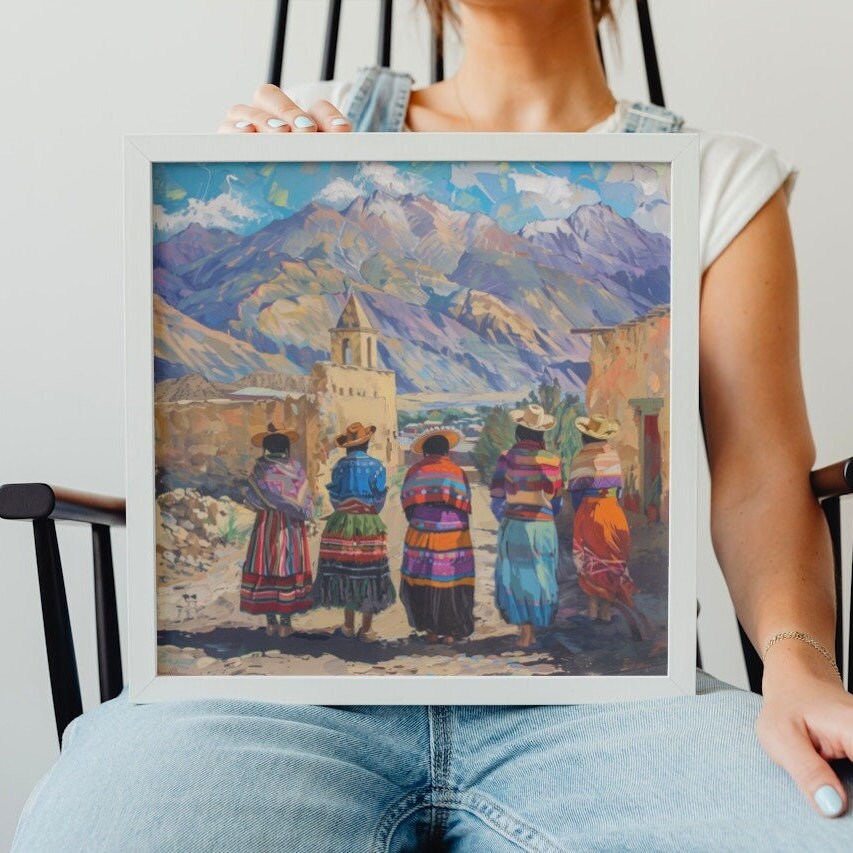 Vintage Chile Wall Art Painting, Instant Digital Download, Scenic Landscape, Mountain Artwork, Landscape Painting, South America, Latino Art