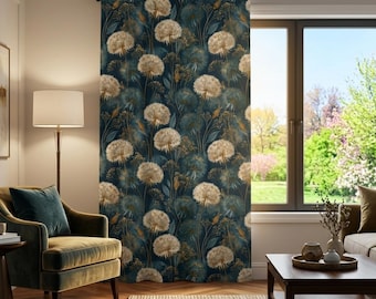 Window Blackout Curtain (1 Panel), Gustav Klimt Inspired Home Décor, Dandelion Floral Botanical Floral Summer Curtains, Unique Drapes