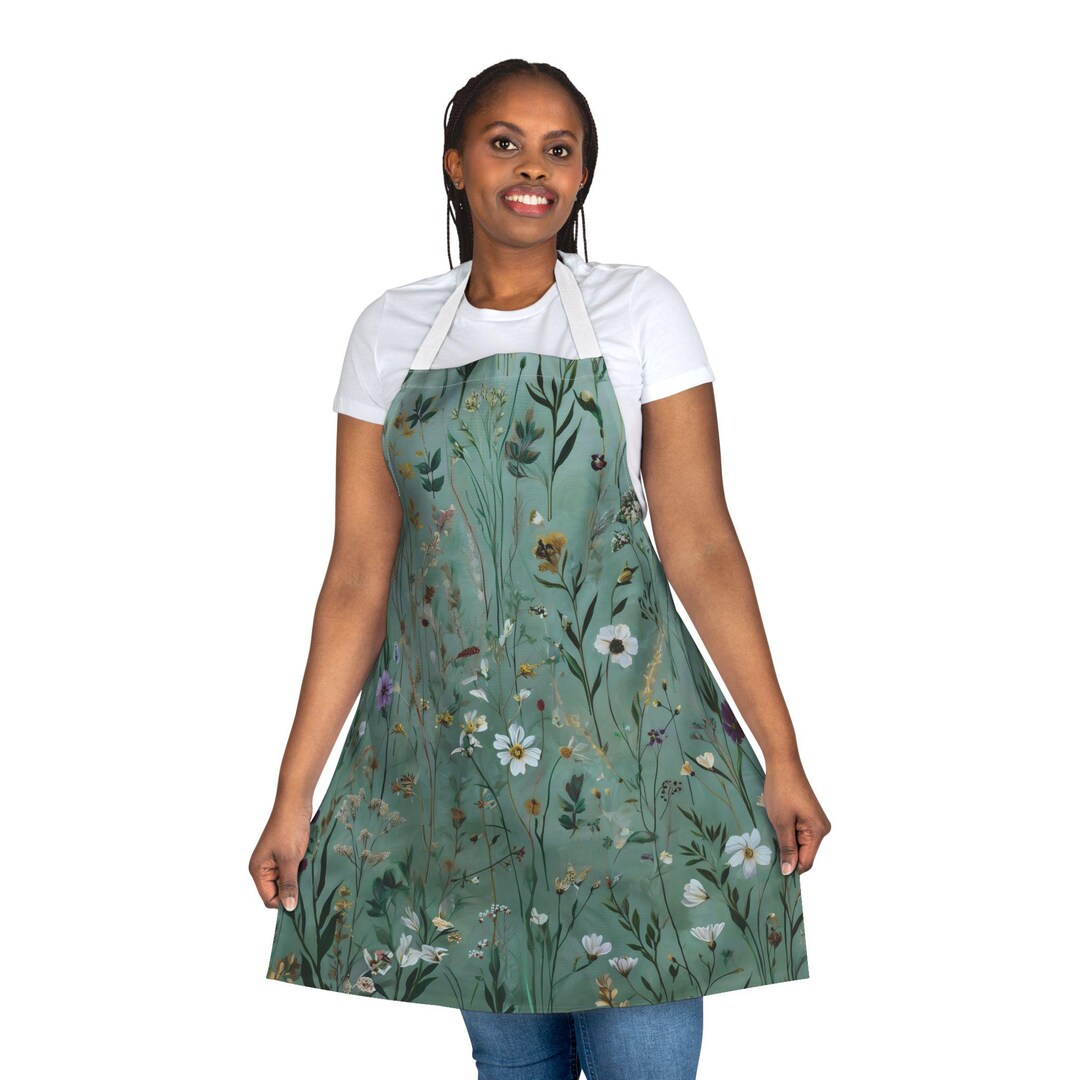 Apron, Gustav Klimt Inspired Green Floral Botanical Woodland