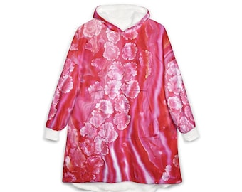 Coperta con cappuccio unisex, coperta con cappuccio oversize indossabile, taglia unica, mantello con cappuccio morbido per softball all'aperto, motivo floreale rosa shocking