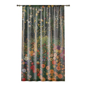 Sheer Window Curtain (1 Panel), 4" Rod Pocket, 1 Sided Print, 50" x 84", Gustav Klimt Inspired, Woodland Floral Botanical Living Room Drapes image 1