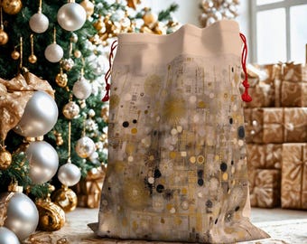 Gift Bag, Christmas Gift Bag, Klimt Inspired Holiday Bag, Unique Xmas Present Bag, Festive Art Gift Sack, Party Favor Bag