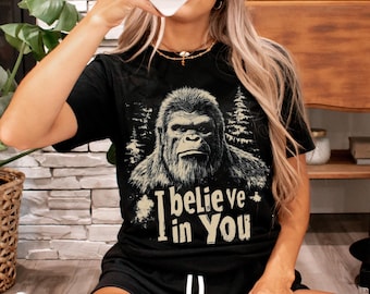 Bigfoot Unisex Tee, Sasquatch Shirt, Funny Cryptid T-Shirt, Folklore Gift, Yeti Gifts, Believe, Cryptozoology Shirt, White Elephant Gift