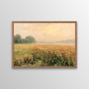 Arte mural de campo de trigo, impresión digital, elegante arte mural imprimible, decoración rústica, pintura de paisaje vintage