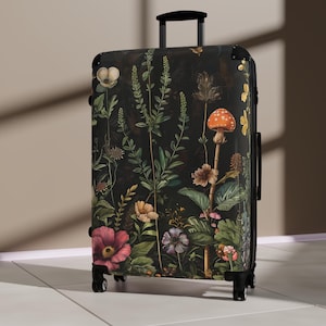 Woodland Forest Inspired Suitcase, Bright and Colorful Floral Luggage for Airport, Rolling Weekender Travel Bag Gift for Flight Attendant