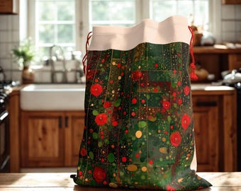 Gift Bag, Christmas Gift Bag, Klimt Inspired Holiday Bag, Unique Xmas Present Bag, Festive Art Gift Sack, Party Favor Bag