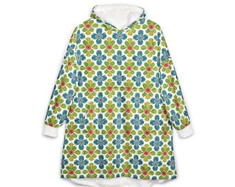 Unisex Hooded Blanket, Oversized Wearable Hoodie Blanket, One Size Fits All, Outdoor Softball Snuggly Hoodie Cloak, Colorful Floral Print