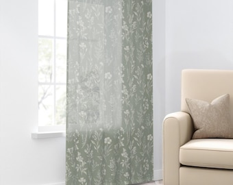 Sheer Window Curtain (1 Panel), 4" Rod Pocket, 1 Sided Print, 50" x 84", Shabby Chic Woodland Floral Botanical Living Room Drapes