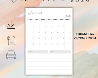 2026 Printable Calendar, Monthly Calendar in French, A4 Format, 12-Page PDF to Print at Home
