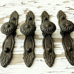 Rustic Brown Cabinet Pulls Home-Victorian Shabby Home-Flea Market-Chippy Pulls-Elegant Accessory-Painted Distressed Metal-Rustic Cast Iron
