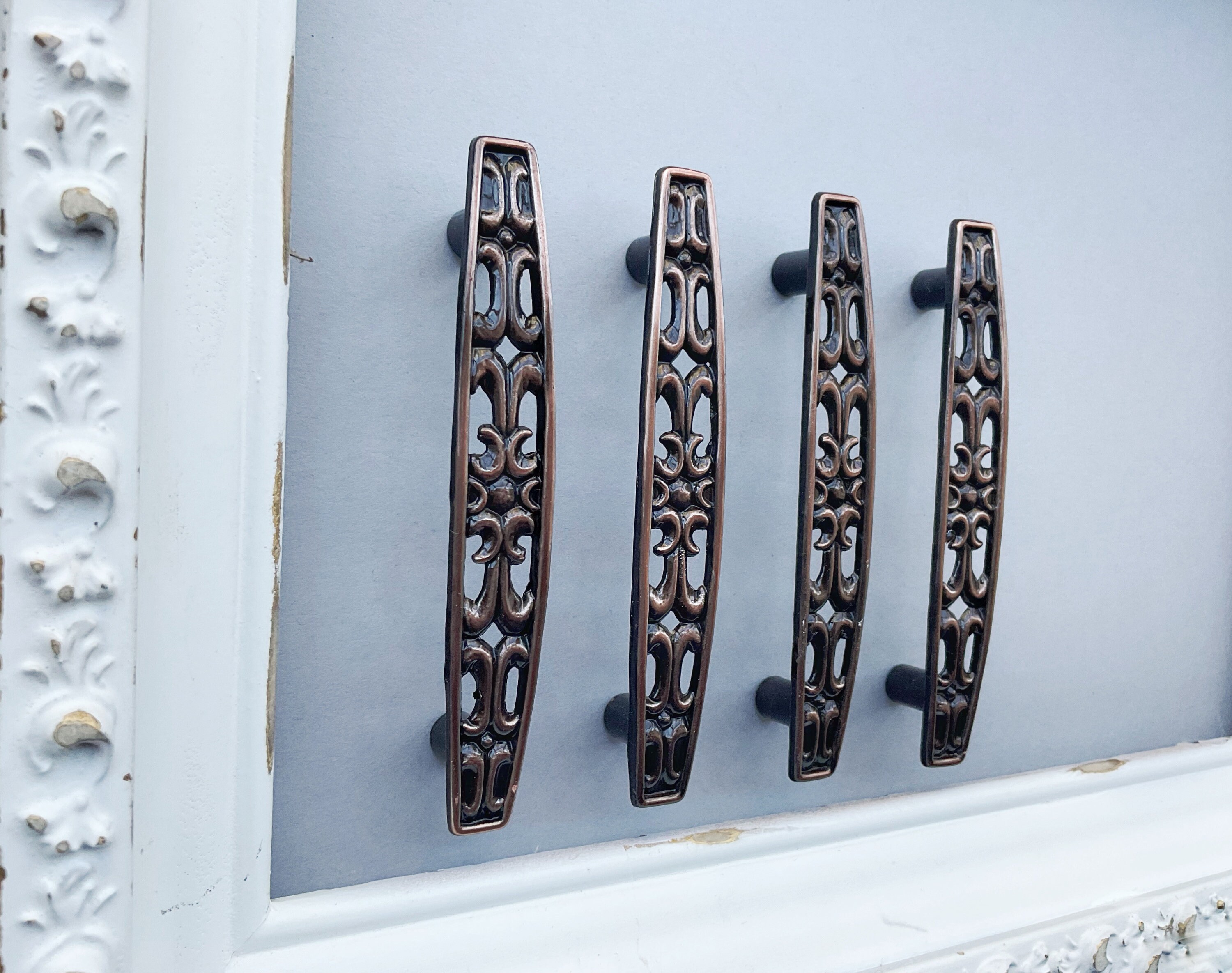 Filigree Copper Pulls , Modern Mid Century Hardware , 3 Inch Centers