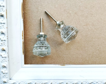 Art Deco Style Glass Drawer Knobs ,Antique Pantry Cabinet Knobs, Vintage Glass Pulls, Baby Nursery Hardware , Old Cut Style Clear Cupboard