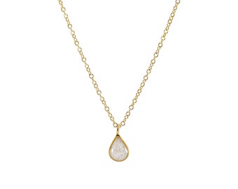 Dainty Beach Sand Teardrop Necklace - Gold - Florida Beach Sand Jewelry